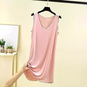 Женская свободная повседневная ночная рубашка с V-образным вырезом и летящим краем, летняя однотонная домашняя юбка, которую можно носить как верхнюю одежду M
