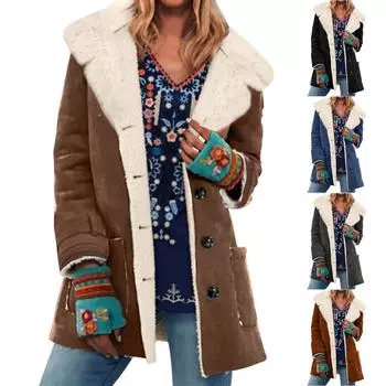 Женская свободная повседневная однотонная куртка с лацканами, карманами на пуговицах, средней длины, длинными рукавами и капюшоном L чёрный