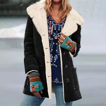 Женская свободная повседневная однотонная куртка с лацканами, карманами на пуговицах, средней длины, длинными рукавами и капюшоном S хаки