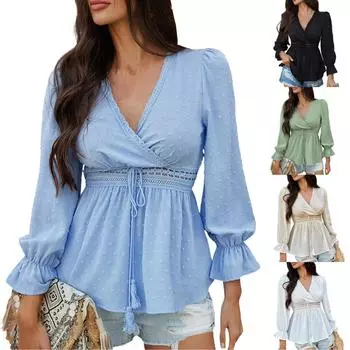 Женская свободная повседневная однотонная рубашка с круглым вырезом и талией, футболка, футболка M синий