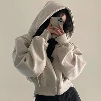 Женская свободная повседневная однотонная толстовка с капюшоном на молнии L хаки