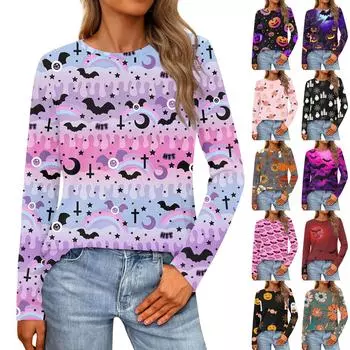 Женская свободная повседневная повседневная футболка с длинным рукавом и круглым вырезом, сплошной цвет, топ L