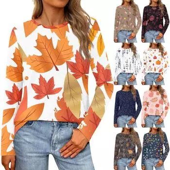 Женская свободная повседневная повседневная футболка с длинным рукавом и круглым вырезом, сплошной цвет, топ XL