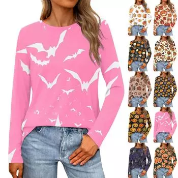 Женская свободная повседневная повседневная футболка с длинным рукавом и круглым вырезом, сплошной цвет, топ S