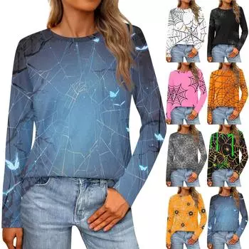 Женская свободная повседневная повседневная футболка с длинным рукавом и круглым вырезом, сплошной цвет, топ XXXXL оранжевый