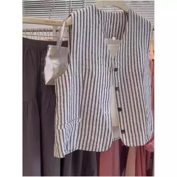 Женская свободная повседневная рубашка без рукавов в вертикальную полоску на весну и лето XL разноцветный