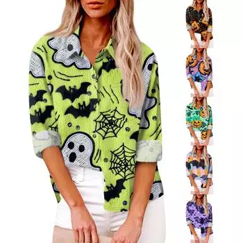 Женская свободная повседневная рубашка на пуговицах с длинными рукавами и кардиганом с градиентным принтом и карманом XXL чёрный