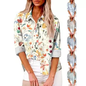 Женская свободная повседневная рубашка на пуговицах с длинными рукавами и кардиганом с градиентным принтом и карманом M бежевый