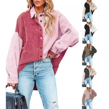 Женская свободная повседневная рубашка с цветными блоками и длинными рукавами на пуговицах с лацканами, верхняя часть, рубашка с длинными рукавами S хаки