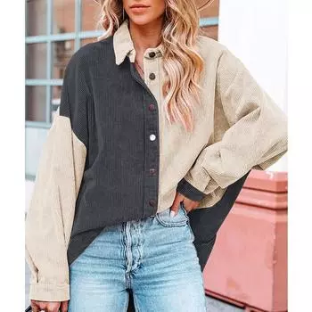 Женская свободная повседневная рубашка с цветными блоками и длинными рукавами на пуговицах с лацканами, верхняя часть, рубашка с длинными рукавами XXL хаки