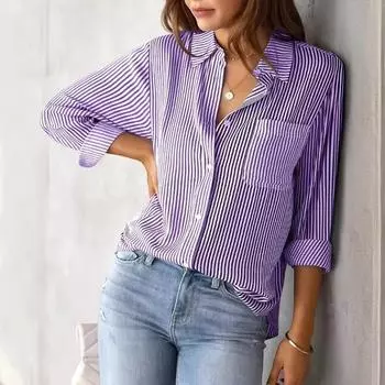 Женская свободная повседневная рубашка с длинным рукавом Блузки Рубашки S розовый