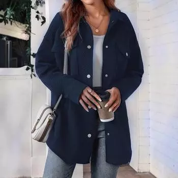 Женская свободная повседневная рубашка с длинным рукавом S тёмно-синий