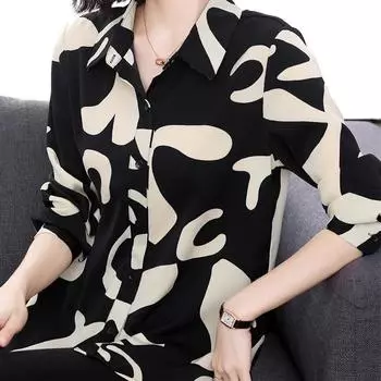 Женская свободная повседневная рубашка с длинными рукавами, большая повседневная модная рубашка-топ M чёрный