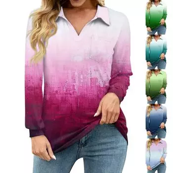 Женская свободная повседневная рубашка с градиентным принтом, V-образным вырезом, длинным рукавом, вырезом, карманом на талии L армия зеленый