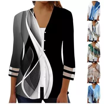 Женская свободная повседневная рубашка с принтом и рукавами три четверти, сетчатая рубашка на пуговицах, кардиган, топ L