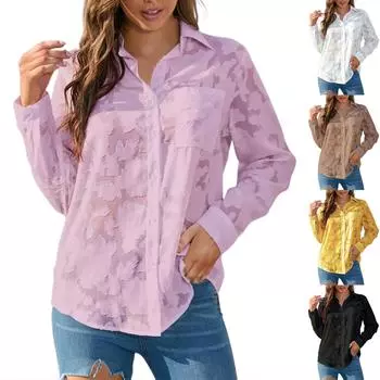 Женская свободная повседневная шифоновая рубашка-топ L чёрный