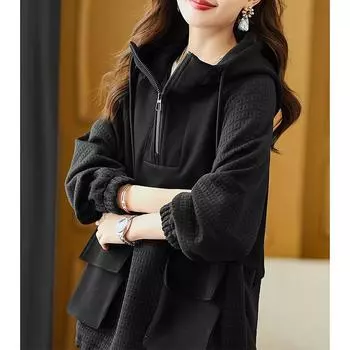 Женская свободная повседневная толстовка с капюшоном и длинным рукавом, на молнии, спортивные топы, пуловер большого размера 3XL