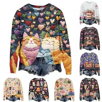 Женская свободная повседневная толстовка с круглым вырезом и длинными рукавами на День святого Валентина, модный топ с длинными рукавами L бежевый