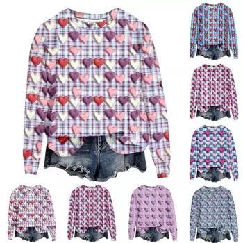 Женская свободная повседневная толстовка с круглым вырезом и длинными рукавами на День святого Валентина, модный топ с длинными рукавами L светло-синий