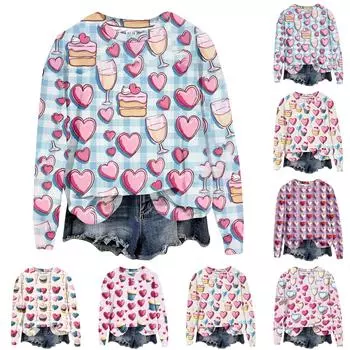 Женская свободная повседневная толстовка с круглым вырезом и длинными рукавами на День святого Валентина, модный топ с длинными рукавами L