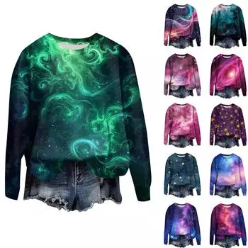 Женская свободная повседневная толстовка с круглым вырезом и длинными рукавами, модный топ с длинными рукавами L синий