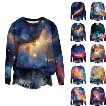 Женская свободная повседневная толстовка с круглым вырезом и длинными рукавами, модный топ с длинными рукавами L