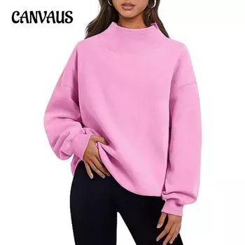 Женская свободная повседневная толстовка с вырезом и высоким воротом S белый