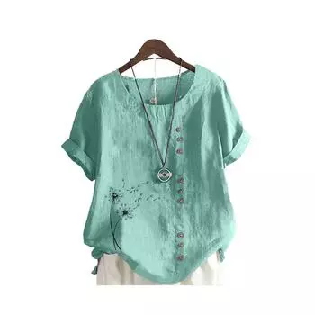 Женская свободная рубашка большого размера, женская повседневная блузка с круглым воротником и принтом, летняя модная блузка с коротким рукавом S коричневый