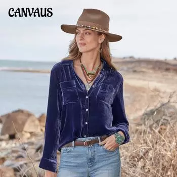 Женская свободная рубашка из бархата с длинными рукавами New Canary размера Plus S фиолетовый