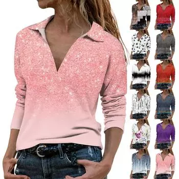 Женская свободная рубашка-рубашка оверсайз с v-образным вырезом и рукавами три четверти с принтом L чёрный