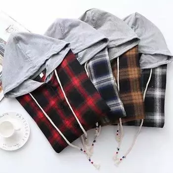 Женская свободная рубашка в клетку на молнии с длинным рукавом и капюшоном в стиле ретро L жёлтый