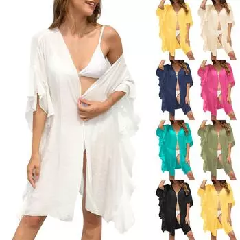 Женская свободная солнцезащитная куртка для пляжного отдыха с капюшоном One Size армия зеленый