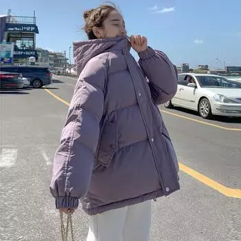 Женская свободная толстая куртка с капюшоном в гонконгском стиле на осень/зиму XL (150-170 jin)