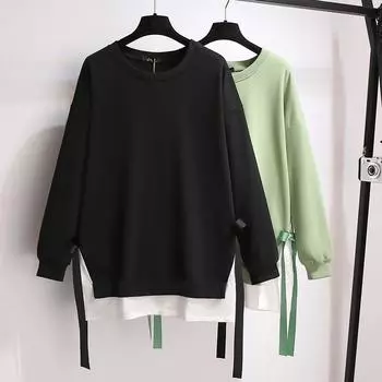 Женская свободная толстовка большого размера на весну и осень с длинными рукавами, повседневные пуловеры, топы 6XL чёрный