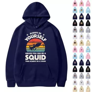 Женская свободная толстовка с капюшоном и длинными рукавами с круглым вырезом и принтом в виде букв M