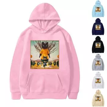 Женская свободная толстовка с капюшоном и длинными рукавами с круглым вырезом и принтом в виде букв M чёрный