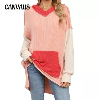 Женская свободная толстовка с капюшоном и карманом Collision Pocket с длинным рукавом, размер плюс, осень-зима S розовый