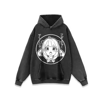 Женская свободная толстовка с капюшоном и принтом в виде мультфильма на осень и зиму M чёрный