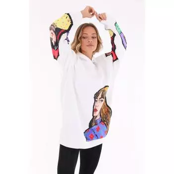 Женская свободная толстовка с капюшоном и вышивкой фигуры