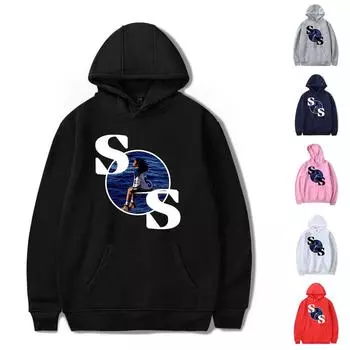 Женская свободная толстовка с капюшоном из бархата с длинными рукавами и однотонным принтом на завязках L чёрный