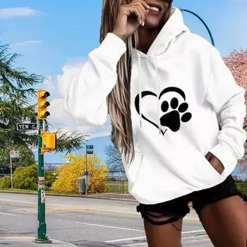 Женская свободная толстовка с капюшоном Love Dog Claw Print, блузка, свитшот, повседневный свитер с длинным рукавом XS чёрный