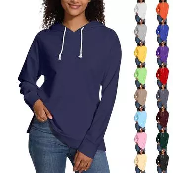 Женская свободная толстовка с капюшоном, повседневная, с длинным рукавом, однотонная, с завязками, с боковыми разрезами, пуловер, топ L розовый