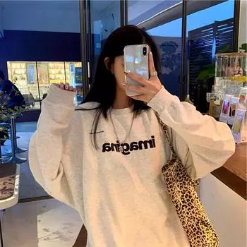 Женская свободная толстовка с капюшоном с буквенным принтом, женская повседневная толстовка с длинными рукавами для студентов на осень и зиму M