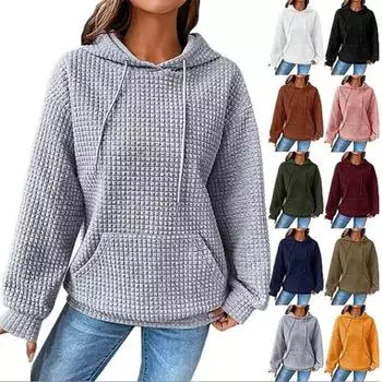 Женская свободная толстовка с капюшоном, свободный свитер с капюшоном и длинными рукавами, толстовка с капюшоном и карманом-кенгуру S белый