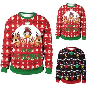 Женская свободная толстовка с круглым вырезом, свободного покроя, с рождественским принтом XXL киноварь