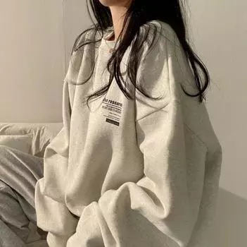 Женская свободная толстовка с принтом букв на весну и осень, трикотажная толстовка Y2K с длинным рукавом и круглым вырезом M чёрный