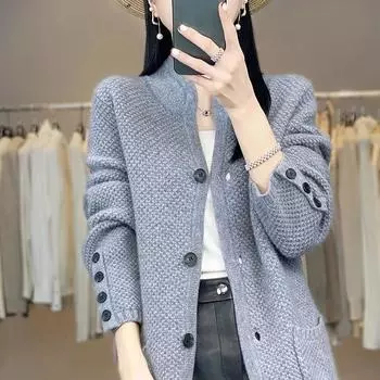 Женская свободная трикотажная куртка в стиле ретро на весну и осень 5XL