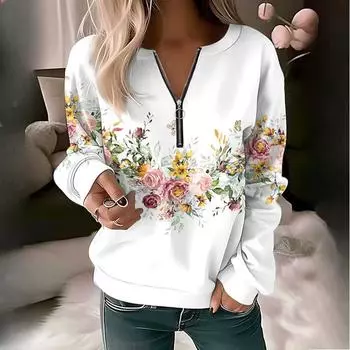 Женская свободная трикотажная рубашка с V-образным вырезом на молнии, осень/зима S