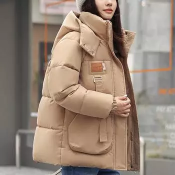 Женская свободная утолщенная хлопковая куртка с капюшоном, хлопковая куртка, теплая и модная повседневная хлопковая куртка S чёрный