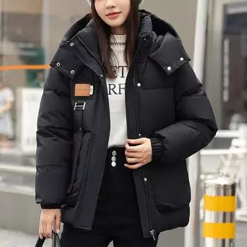 Женская свободная утолщенная хлопковая куртка с капюшоном, хлопковая куртка, теплая и модная повседневная хлопковая куртка M коричневый